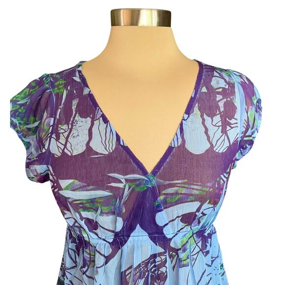 Unity World Wear Y2K Babydoll Top Sheer Chiffon Size S Butterfly Fairy Whimsical - Picture 2 of 8